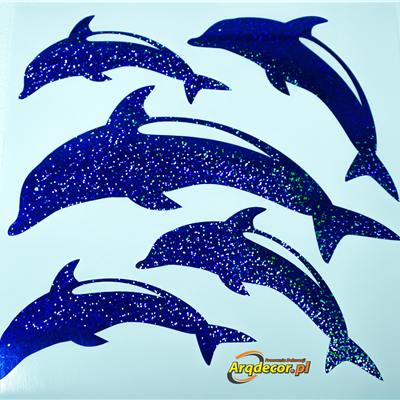 Brokatowe delfiny, arkusz 28/28 cm! Naklejki na witrynę. Dekoracje do przedszkola (NA ZAMÓWIENIE).