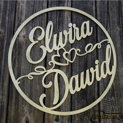 Elwira & Dawid -duże ZŁOTE koło z imionami pary młodej (NA ZAMÓWIENIE) dekoracje ślubne, weselne nr 38