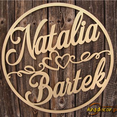 Natalia & Bartek-duże ZŁOTE koło z imionami pary młodej (NA ZAMÓWIENIE) dekoracje ślubne, weselne nr 30