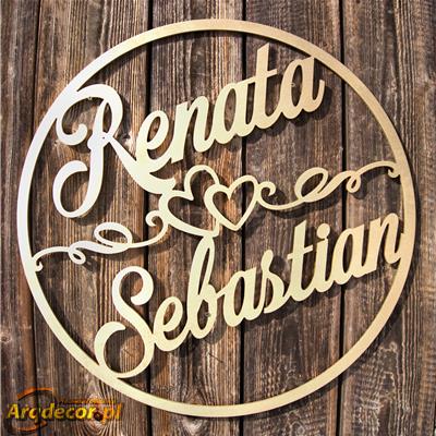 Renata & Sebastian-duże ZŁOTE koło z imionami pary młodej (NA ZAMÓWIENIE) dekoracje ślubne, weselne nr 31