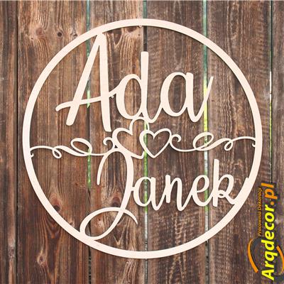 Ada & Janek-duże koło z imionami pary młodej (NA ZAMÓWIENIE) dekoracje ślubne, weselne nr 01