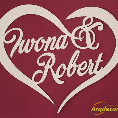 Duże białe serce z imionami Pary Młodej Iwona & Robert (NA ZAMÓWIENIE) nr 05 ślub, wesele, dekoracje
