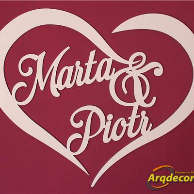 Duże białe serce z imionami Pary Młodej Marta & Piotr (NA ZAMÓWIENIE) nr 07 ślub, wesele, dekoracje